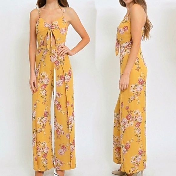 Mustard Thigh High Slit Jumpsuit - Picture 3 of 4